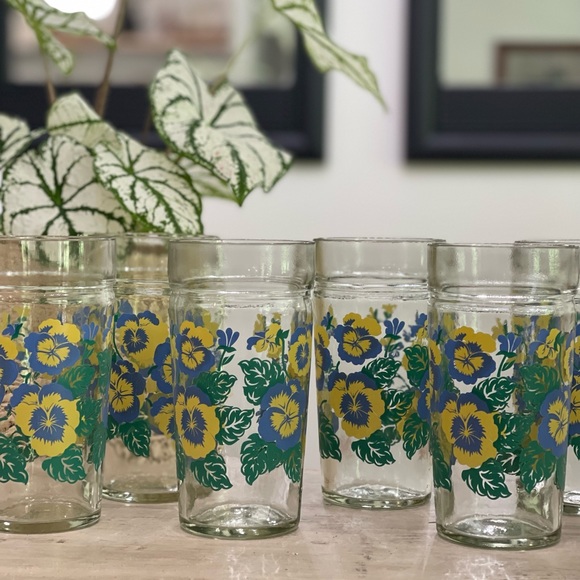 Other - Vintage Anchor Hocking Pansy Jelly Jar Drinking Glasses ~ Set of 6